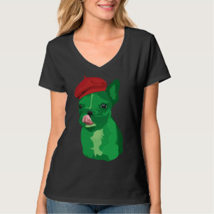 T-shirt Chien-taureau français vert avec Beret
