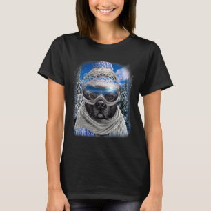 T-shirt Chien Taureau Noir En Ski D'Hiver