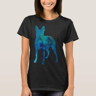 T-shirt Chien-taureau Peint Bleu Abstrait Vibrant Et C