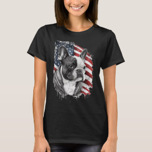 T-shirt Chien-taureaux français avec le drapeau américain