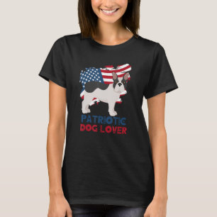 T-shirt Chien-taureaux français noir et blanc USA Drapeau