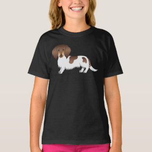 T-shirt Chien teckel à poil long piebalde chocolat et fauv