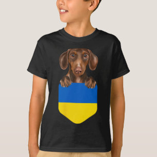 T-shirt Chien teckel marron au drapeau ukrainien dans la p