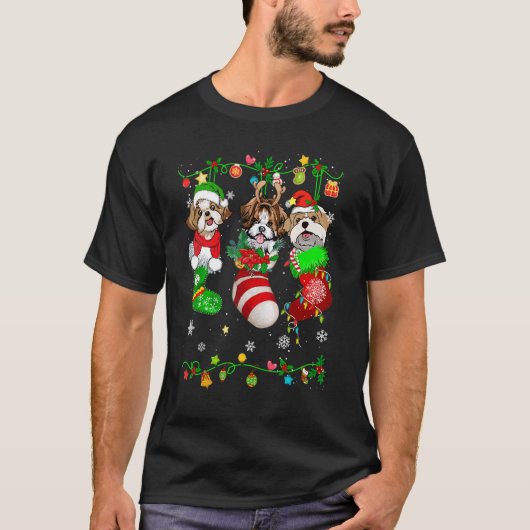 T-shirt Chien Tzu Chien Chaussettes De Noël Animal De Comp (Devant)