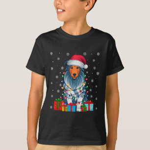 T-shirt Chien Vilain Noël Éclairage Santa Hat Porté Collie