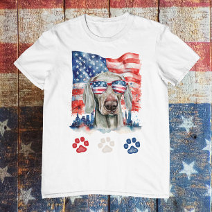 T-shirt Chien Weimaraner Rouge Blanc Bleu Américain 4 juil