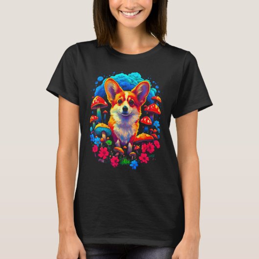 T-shirt Chien Welsh Corgi Champignon (Devant)