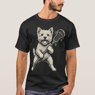 T-shirt Chien Westie drôle jouant au lacrosse vintage