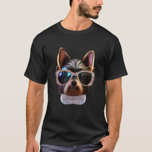 T-shirt Chien Yorkie portant beaucoup de diamants et perle