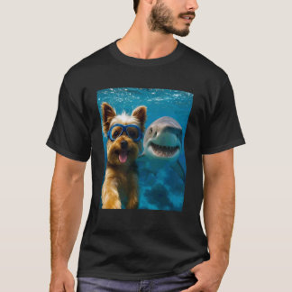 T-shirt Chien Yorkshire Terrier drôle selfie avec requin o
