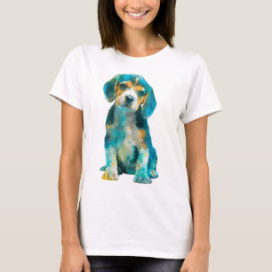 T-shirt Chienne Beagle Éclaboussure de bleu aquarelle Femm