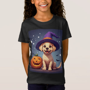 T-Shirt Chienne Labrador Sorcière à côté d'une Citrouille 