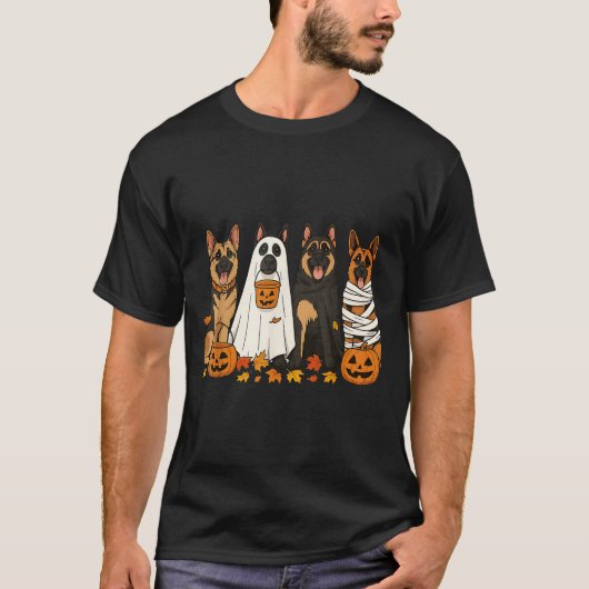 T-shirt Chiens Bergers Allemands Drôle Habillés Comme Ghos (Devant)