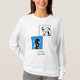 T-SHIRT CHIENS BLANCS ET NOIRS BIEN POSTÉS TEXTE DU CADRE 