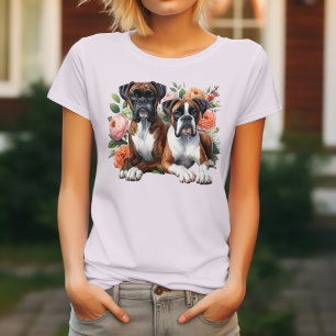 T-shirt Chiens Boxers Parmi Les Fleurs