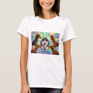 T-shirt Chiens Chiens Chiots avec arrière - plan arc-en-ci