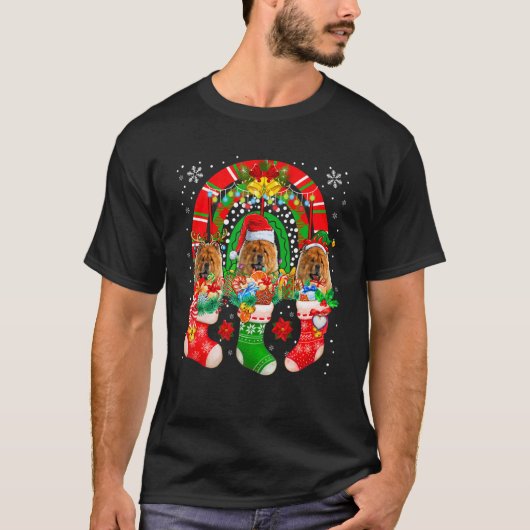 T-shirt Chiens Chow Elf Chow De père Noël Reindeer En Soc (Devant)
