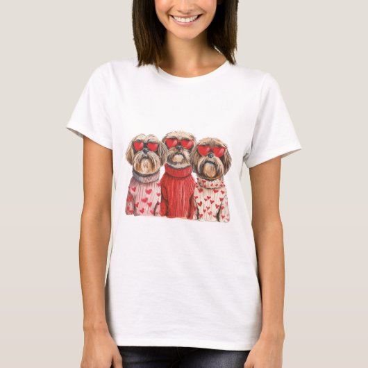 T-shirt Chiens de Chih Tzu de la fête de Valentines (Devant)