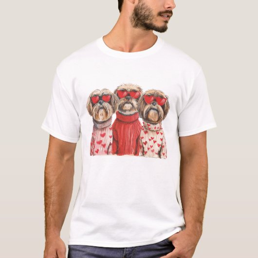 T-shirt Chiens de Chih Tzu de la fête de Valentines (Devant)