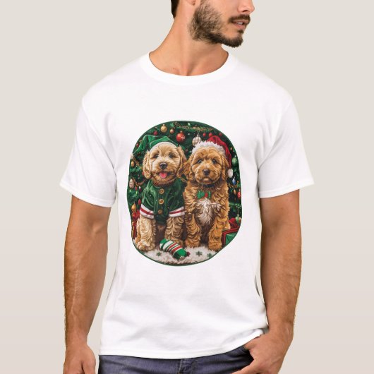 T-shirt Chiens de chiot de Noël Goldendoodle (Devant)
