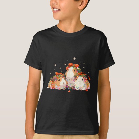 T-shirt Chiens De Guinée Tangés Dans Les Lumières De Noël (Devant)