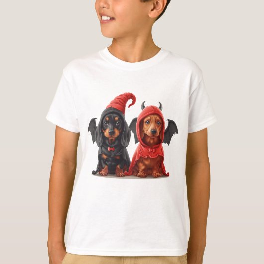 T-shirt Chiens de Halloween Dachshund Devil Bat (Devant)