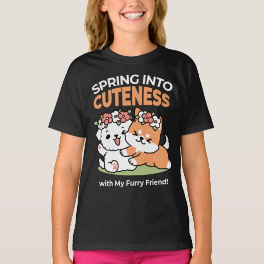 T-shirt Chiens de jeu avec Flower Crowns - Fun Spring Them (Devant)