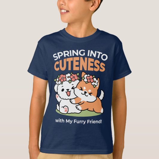 T-shirt Chiens de jeu avec Flower Crowns - Fun Spring Them (Devant)