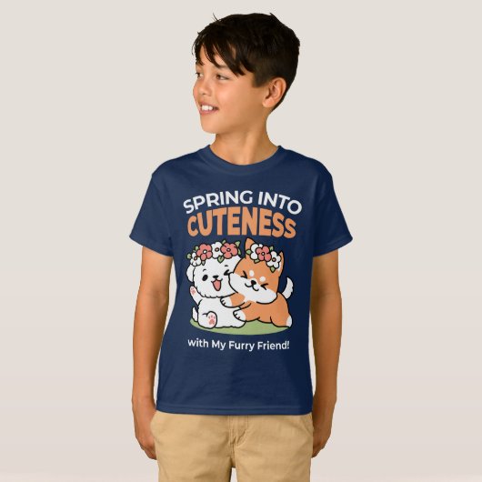 T-shirt Chiens de jeu avec Flower Crowns - Fun Spring Them (Devant entier)