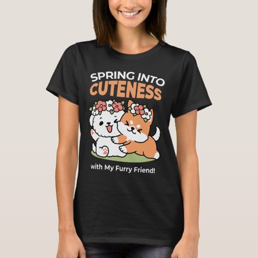 T-shirt Chiens de jeu avec Flower Crowns - Fun Spring Them (Devant)