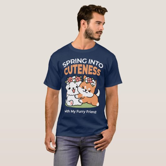 T-shirt Chiens de jeu avec Flower Crowns - Fun Spring Them (Devant entier)
