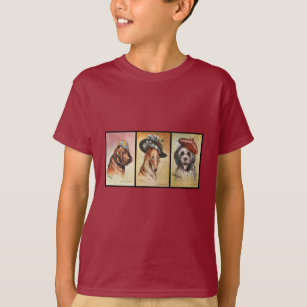 T-shirt Chiens, dessin animé triptyque acrylique