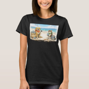 T-shirt Chiens et chats nettoient la plage de plastique po