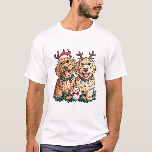 T-shirt Chiens Goldendoodle de Noël (Devant)