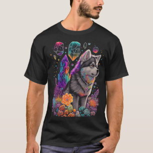 T-shirt Chiens Husky Ésotériques Cristaux Illustration Mig