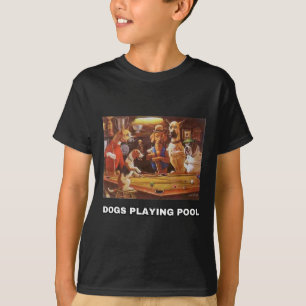 T-shirt Chiens Jouer Pool Art Travail Chiots Snooker Poche