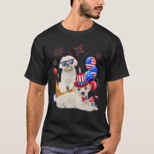 T-shirt Chiens maltais 4 juillet Balloons Drapeaux América