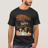 T-shirt Chiens mignons Automne Feuilles Citrouille heureux (Devant)