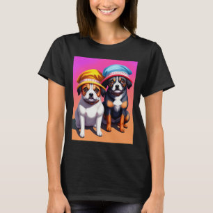 T-shirt chiens mignons avec des chapeaux (allemand Hütehun