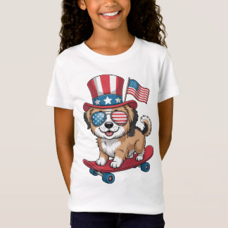 T-Shirt Chiens Patriotiques sur un Skateboard