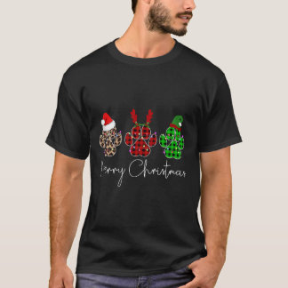 T-shirt Chiens paw Buffalo Plaid Leopard Design Joyeux Chr