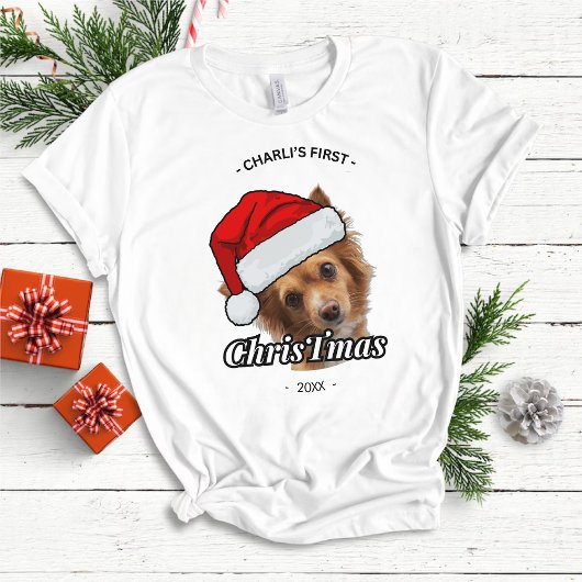 T-shirt Chiens Premiers Noël Photo personnalisée Chien