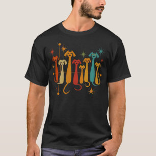 T-shirt Chiens Rétro Milieu de Siècle 50S 60S Style Art Ar