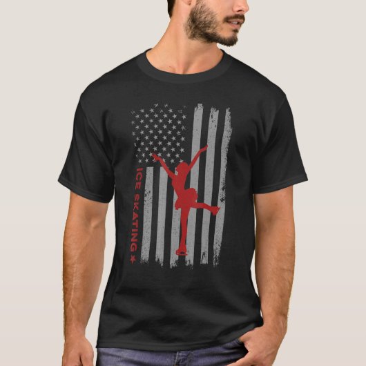 T-shirt Chiffre de patinage de glace American Flag (Devant)