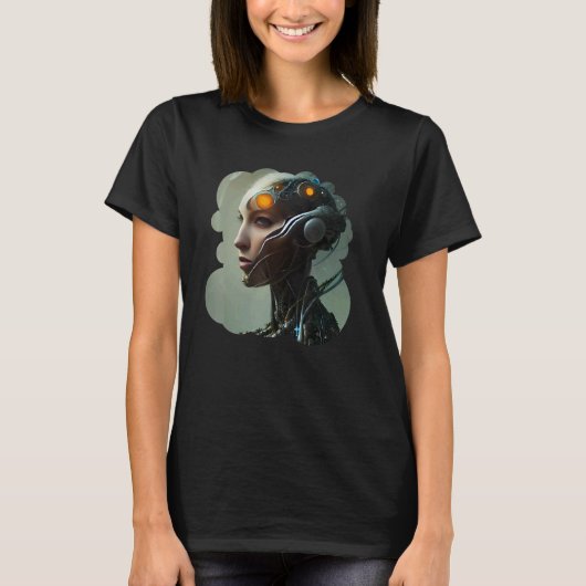T-shirt Chiffre futuriste unique en Cyborg Sci Fi féminin (Devant)