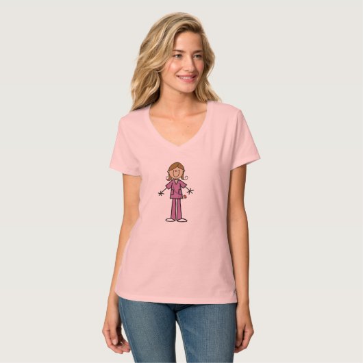 T-shirt Chiffre moyen infirmière féminine de bâton de peau (Devant entier)