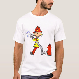 T-shirt Chiffre sapeur-pompier de bâton avec le tuyau