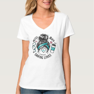 T-shirt Chignon Méssy Café Sauve Des Vies Travailleur de l