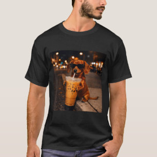 T-shirt Chihua dachshund drôle buvant du café glacé amateu
