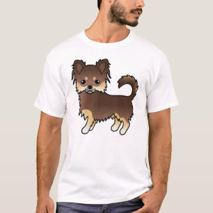 T-shirt Chihuahua à longs poils marron et fauve de dessin